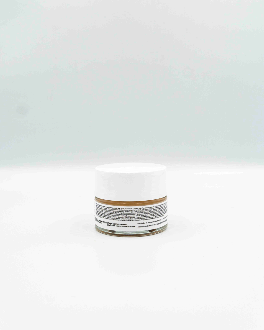 Vasetto della Crema Viso alla Vitamina B12 ed Estratto di Manna delle Madonie di Manipura su sfondo bianco.